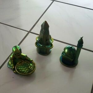 Vintage unique hungarian "Zsolnay" Eosin glaze figurines (3), hand painted
